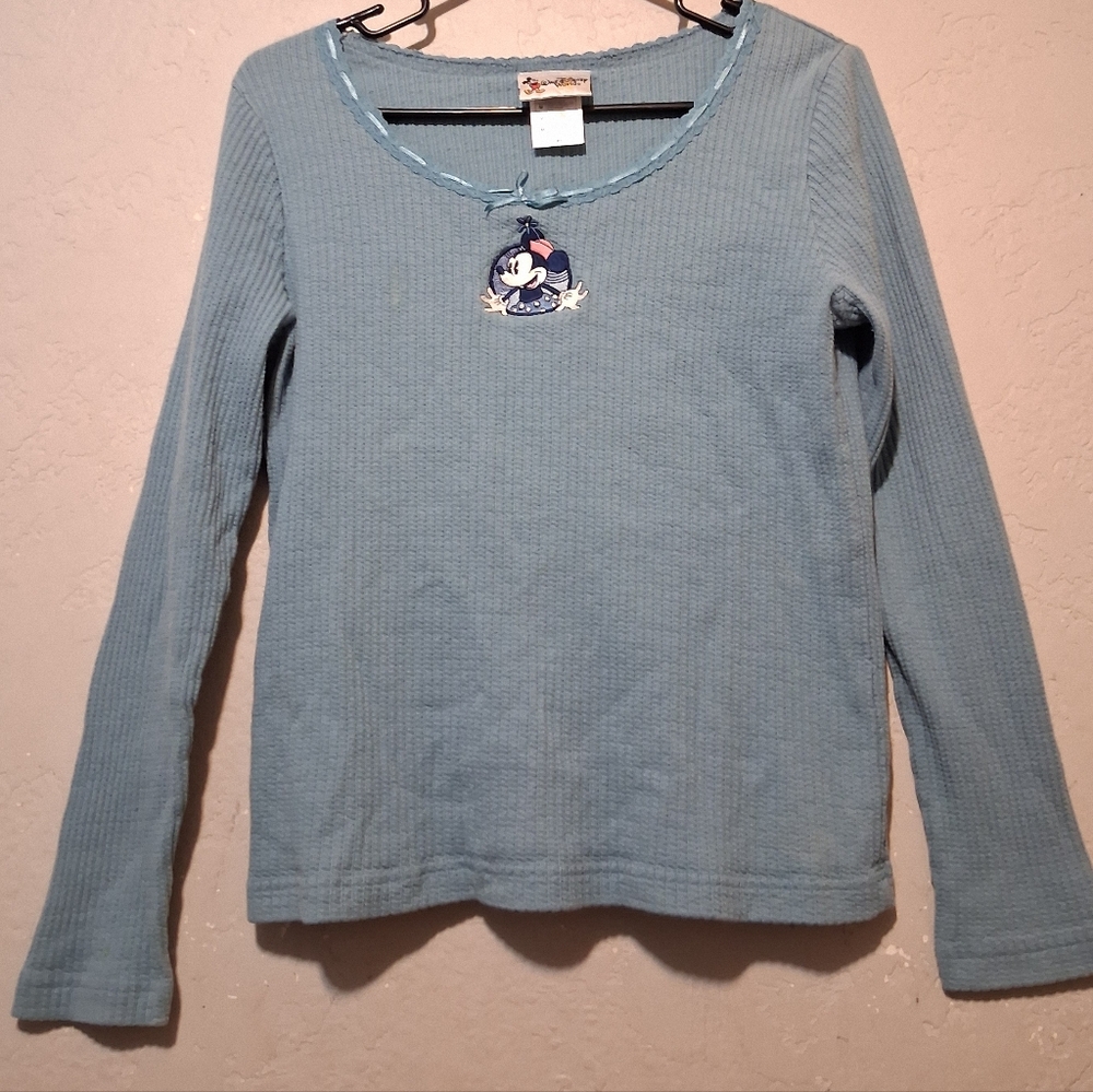 Disneyland Minnie Mouse Henley Shirt Blue SzM Thermal Y2k